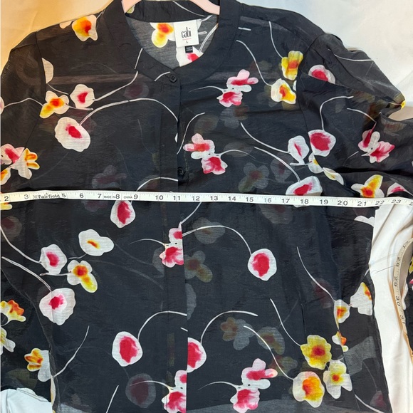 CAbi Black Blouse with Red and Yellow Floral Design - Picture 6 of 7